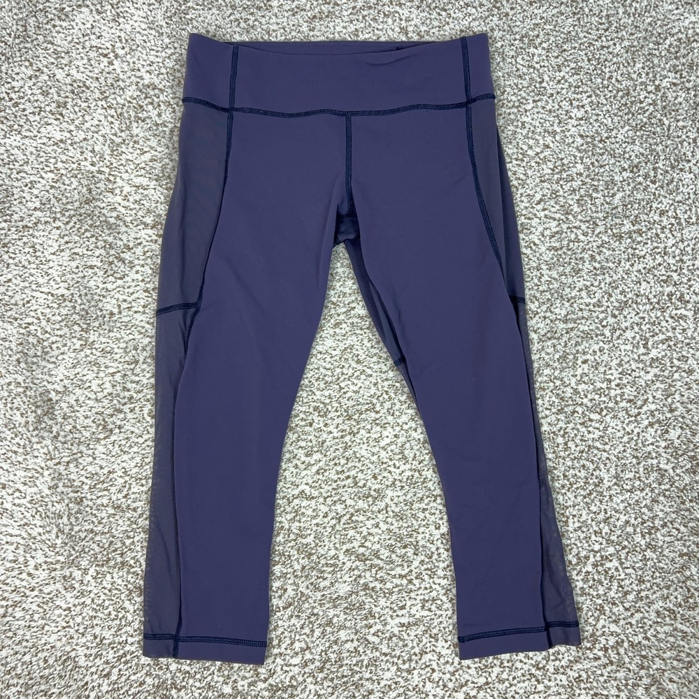 Lululemon Pants Womens 8 Purple Blue Crop Leggings Mesh Panels‎ Pockets Yoga Gym